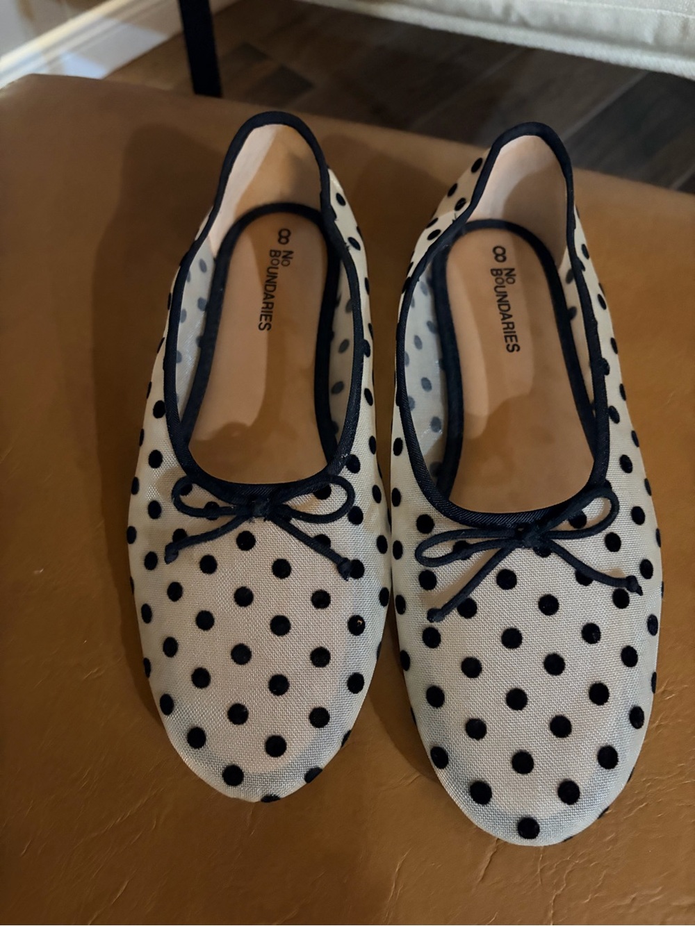 No Boundaries Cream and Black Polka Dot Ballet Flats